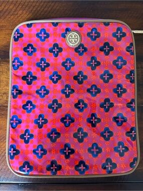 Tory Burch iPad bag - Pink, Orange & Navy Patterned Sleeve